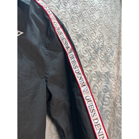 Guess Denimz Black Button Down Shirt Long Sleeve Red Stripe‎ Logo - Picture 7 of 9